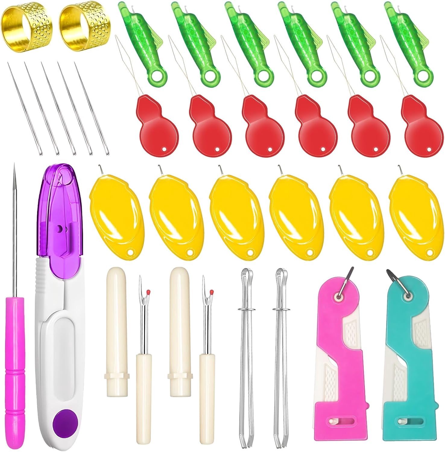 33 Pcs Sewing Tool Kit - with Automatic Needle Threader/Fish Mouth Easy ...