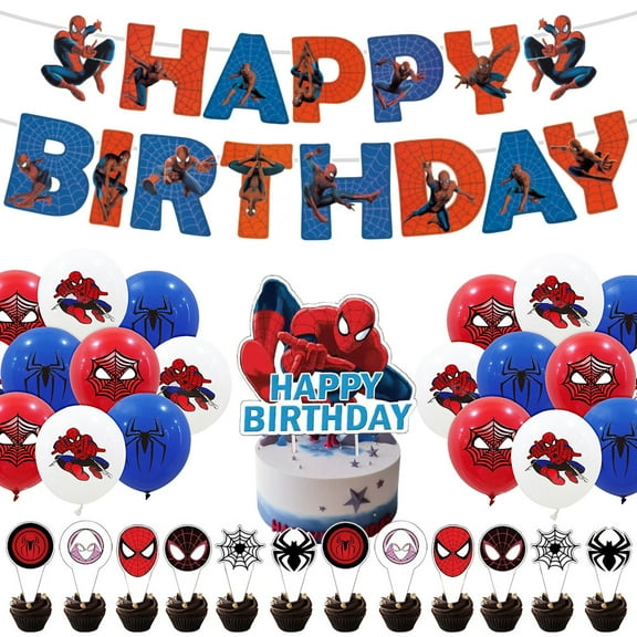 33 Pcs Spiderman Theme Cartoon Birthday Party Decorations Supplies Include Banner, Balloon, Cake Toppers for birthday Party