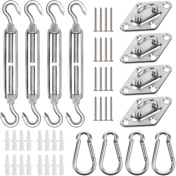 33 Pcs Sun Shade Hardware Kit for Rectangle Triangle Shade Sail - Retractable 4.5'' to 6.5'' 304 Marine Grade Stainless Steel Sun Shade Sail Installation Replacement in Outdoor Lawn Garden D
