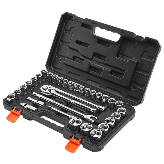 33 Piece 1/2 Inch Drive Socket and Ratchet Set SAE Metric CR V Alloy Steel Tool Kit with Wrench Extension Bar Storage Case for Automotive Repair