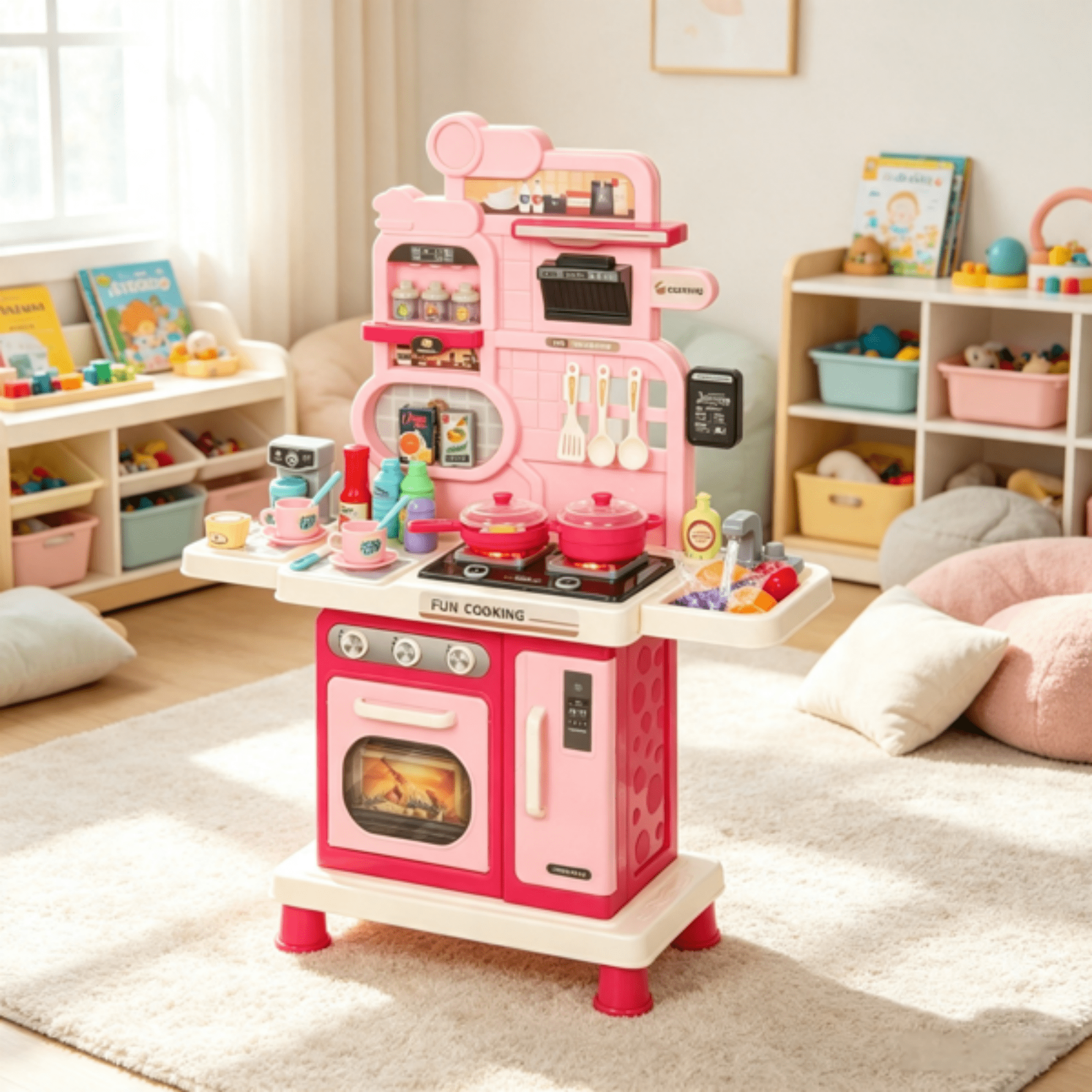 33-Piece Kids Play Kitchen, Lights, Sounds & Water Sink, Ages 3-6, Pink