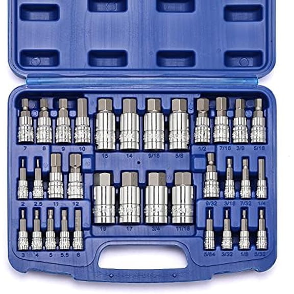 33 Piece Master Hex Bit Socket Set, S2 Steel, SAE And Metric, Allen Socket Bit, 5/64-inch to 3/4-inch, 2mm to 19mm Socket Tool Kit$$Tools & Hardware Other