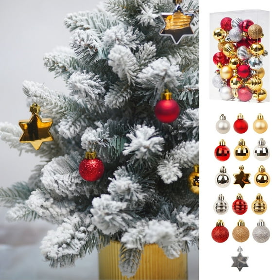 33-Piece Red and Silver Christmas Ornament Set, with Hexagonal Stars for Small to Medium Trees, Shatterproof Plastic Baubles silver