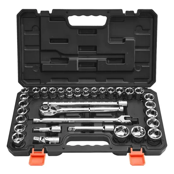33-Piece Socket Set with 1/2 Inch Drive Ratchet Wrench,SAE Metric CR-V Alloy Steel Automotive Tools,Includes Storage Case and Extension Bar
