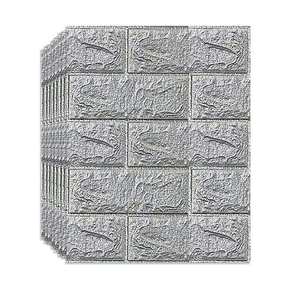 33 Pieces 3D Wall Panel Tear Tape Foam Brick Wallpaper Faux Brick Wall Panel Decorative Self-Adhesive Wall Tile Waterproof Wall Panel For Bedrooms, Bathrooms, Kitchens, Fireplaces (Silver Gray)