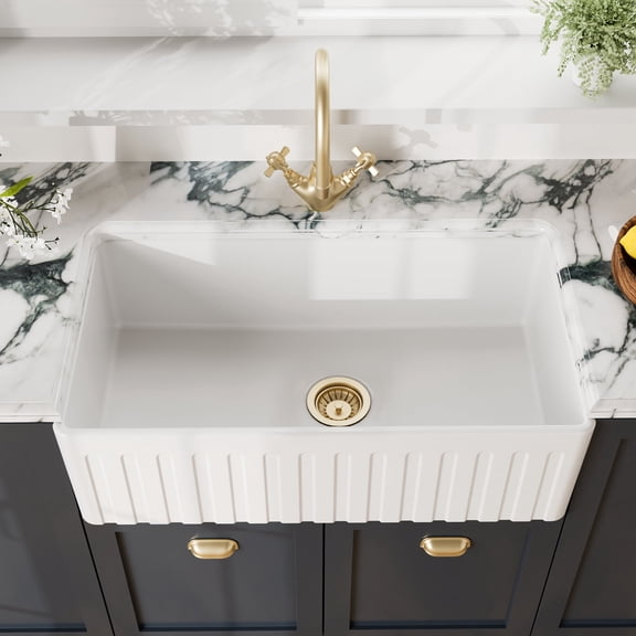 Nuie Kitchen Sink 33" Single Bowl Apron Front, Fireclay Ceramic Kitchen Sinks, 33x18x10"