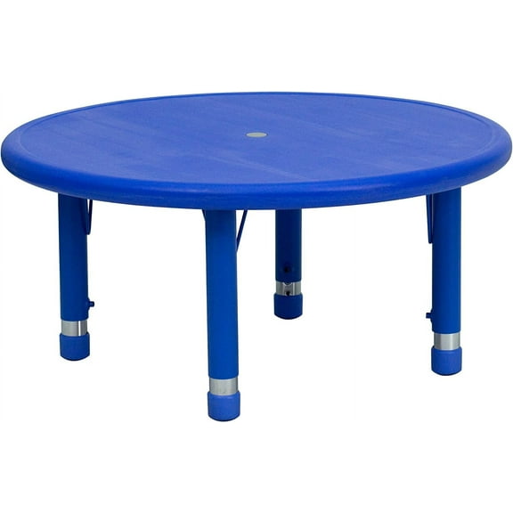 33" Round Blue Plastic Height Adjustable Activity Table