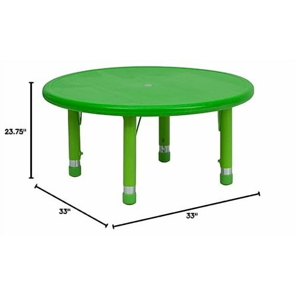 33" Round Green Plastic Height Adjustable Activity Table