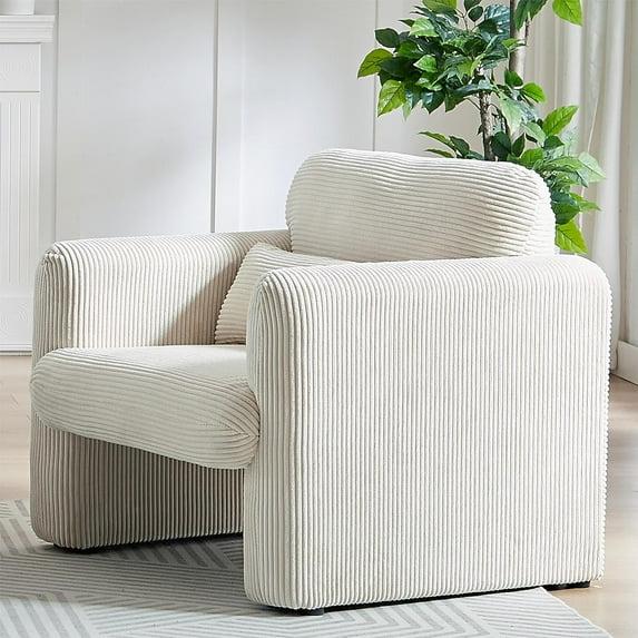 33" Single Sofa Chair, Modern Sofa Chair with Support Pillow, Corduroy Sofa with One Seat, Small Sofa for Living Room, Office, Apartment, Bedroom - Beige
