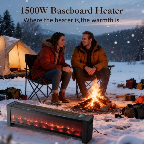 33" Slim Electric Fireplace Heater, 1500W W/ Realistic 3D Flame, Remote Control, 12-Hour Timer, Overheating Protection, Heats 250 Sq.Ft Quickly, for Outdoor Use