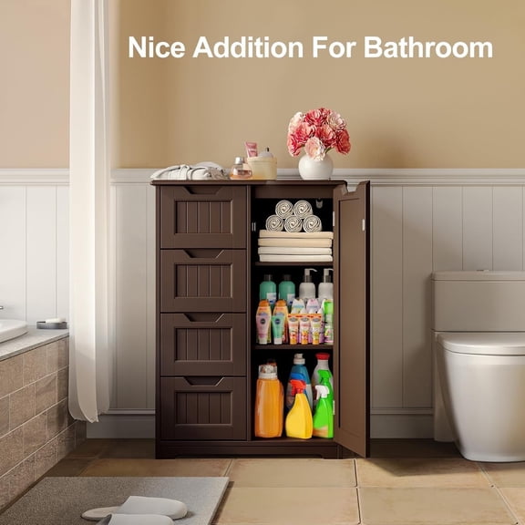 33'' Small Bathroom Storage Cabinet with Drawers and Door, Freestanding Wooden Bathroom Cabinet Storage Organizer, Dark Brown