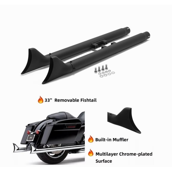 33" Softail Heritage 07-17 33" Fishtail Slip on Mufflers Exhaust Pipes for Harley Classic FLSTC Fat Boy FLSTF Deluxe FLSTN Slim FLS 2007 2008 2009 2010 2011 2012 2013 2014 2015 2016 2017 Black