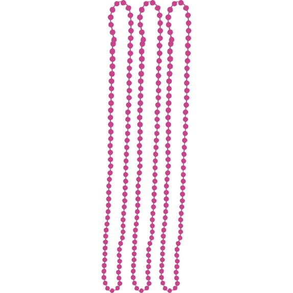 33 Solid Color Bead Necklaces, Hot Pink, 3-Pack