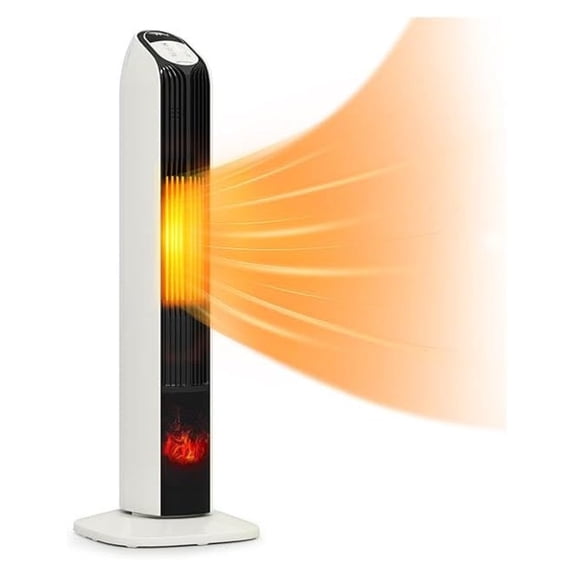 33" Space Heaters for Indoor Use Large Room, 1500W PTC Electric Heater with 3D Flame, Fireplace Heater with Control & 12H Timer, Portable Tower Heaters for Bedroom, Office, Beige