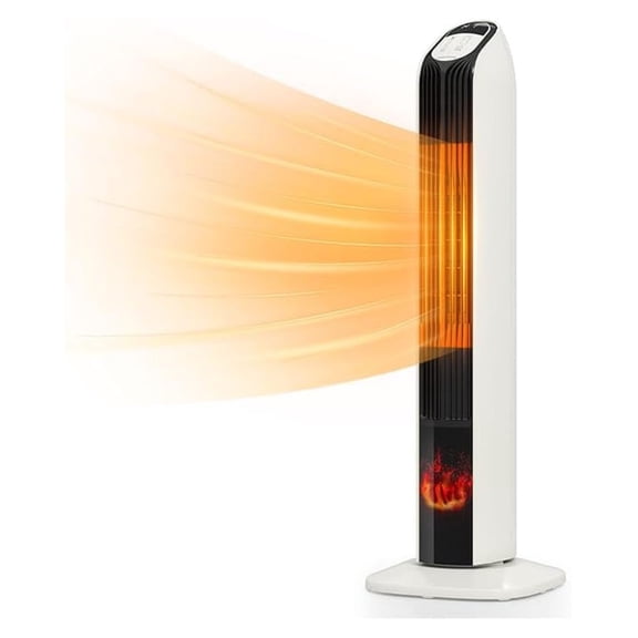 33" Space Heaters for Indoor Use Large Room, 1500W PTC Tower Fireplace Heater with 3D Flame, Room Heater w/ Control,12H Timer & Oscillation, Portable Electric Heaters for Bedroom, Beige