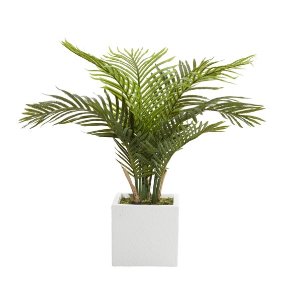 33" Square Fern Artificial Plant with White Fiberglass Pot, by DecMode