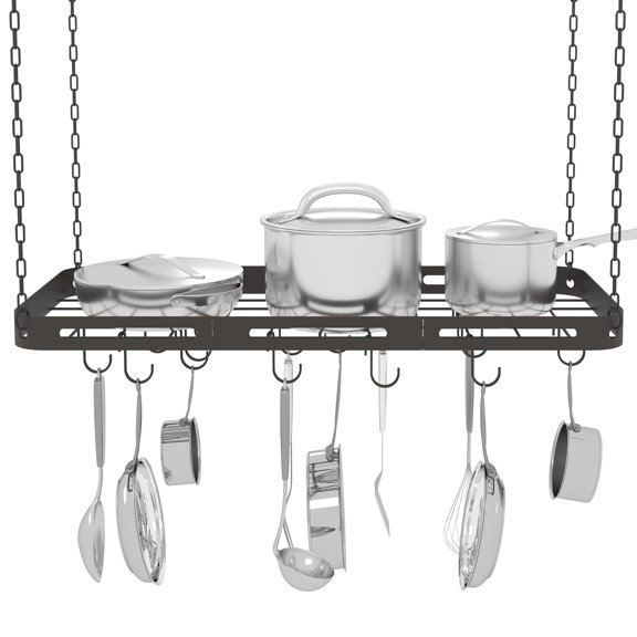 33" Square Metal Pot Ceiling Mount Rack with 15 Hooks