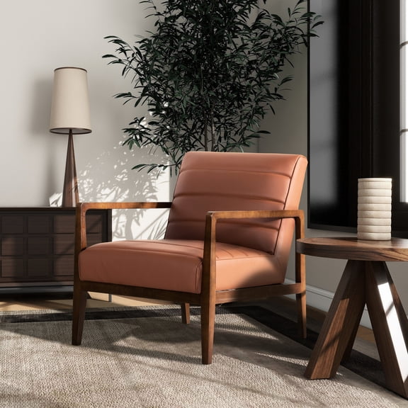 33" Tall Leather Chair | Suitable for Mid - Century Modern Lounges | Faux Leather Back with Horizontal Tufting | Overcomes Aesthetic Fatigue