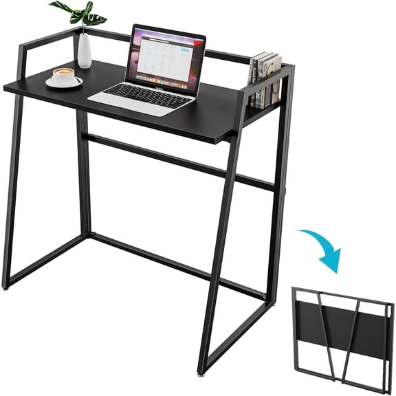 33" Teak Wood Folding Computer Desk - No Assembly Small Space Workstation