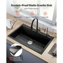 33" Top Mount Single Basin Granite Sink, Drop-In Installation for Kitchen RV Bar