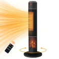 thumbnail image 1 of 33" Tower Space Heater with 3D Flame, 1500W Portable Electric Heater with Thermostat, 60° Oscillation, Timer, Remote Control, for Indoor Bedroom Office Home, Black, 1 of 1