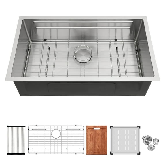 33" Undermount Kitchen Sink - 33*19 inch Single Bowl 16 Gauge Stainless Steel Ledge Workstation Kitchen Sinks