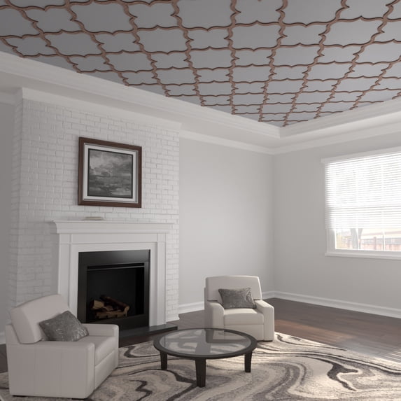 33"W x 33"H x 3/8"T Extra Large May Decorative Fretwork Wood Ceiling Panels, Walnut