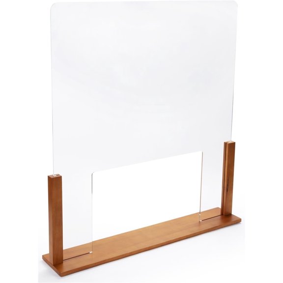 33" W x 36" H Wood and Acrylic Sneeze Guard w/Passthrough - Oak