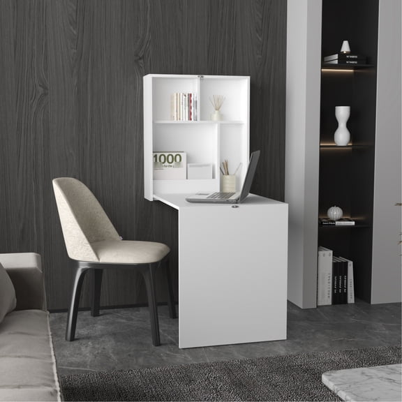 33" Wide 23" Deep Table - Wall-Mounted and Foldable - For Limited Spaces - 4 Shelves for Storage