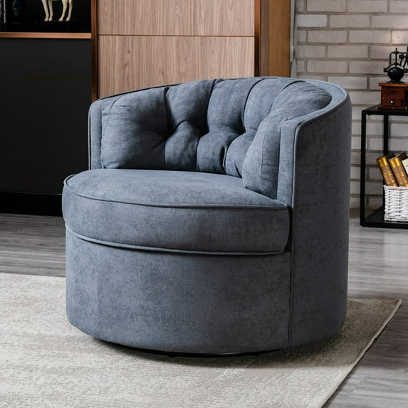 33” Wide Modern 360° Swivel Barrel Chair, Swivel Accent Sofa Barrel Chairs, Round Barrel Chair with Comfy Tufted Back for Living Room