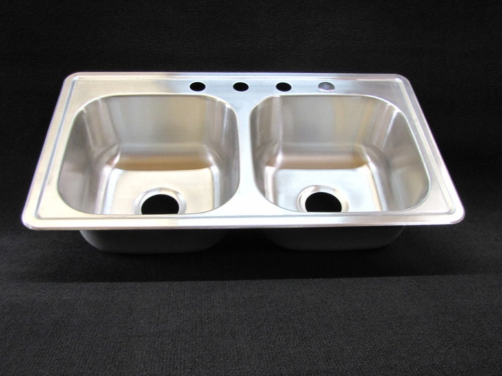 33" x 19" x 8" (extra deep)Double Bowl Kitchen Sink Stainless. Mobile Home RV.