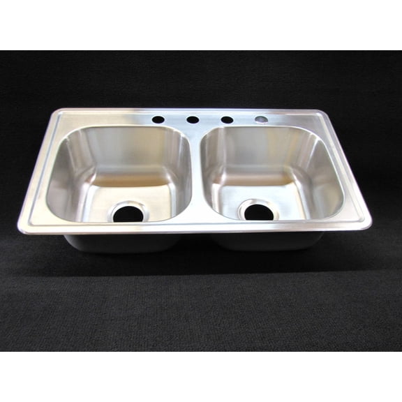 33" x 19" x 8" (extra deep)Double Bowl Kitchen Sink Stainless. Mobile Home RV.