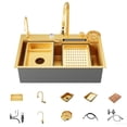 thumbnail image 1 of 33 X 22 Inch Gold Drop-In Kitchen Sink Kit: Single Bowl Top-Mount with Multifunctional Flying Rain Pull-Down Sprayer Faucet, 1 of 8