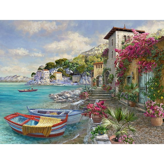 33" X 44" Panel Mediterranean Escape Impressionism Travel Europe Italy Greece Cotton Fabric Panel (U5101-650IMPRESSIONIST)