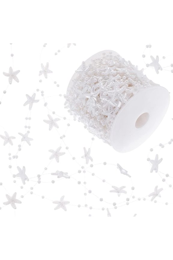 33 Yards Acrylic Starfish Garland White Beads Ribbons Pearls Beads String Roll Chain Beach Garland Decor for Christmas Wedding Home Decoration Holiday Birthday Supplies