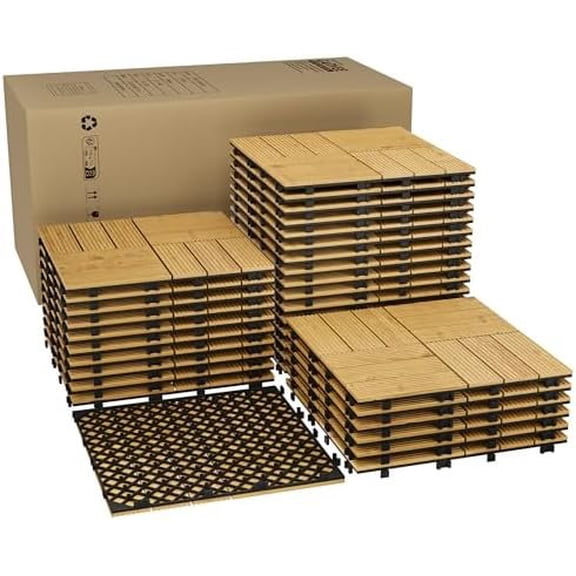 33 count Acacia  Composite Deck Tiles, 12"X12" Solid  Interlocking Flooring for Patio & Balcony,  Weather  Outdoor Indoor Tile for Poolside, Garden, Backyard, Yellow