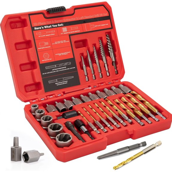 33 count Screw Bolt Extractor Set Hex Multi-Spline, Left Hand Drill Bit Set Easy Out Stripped Bolt Remover with Adapter, Bolt Extractor Kit for Removing Broken Rusted Nuts Screws Studs