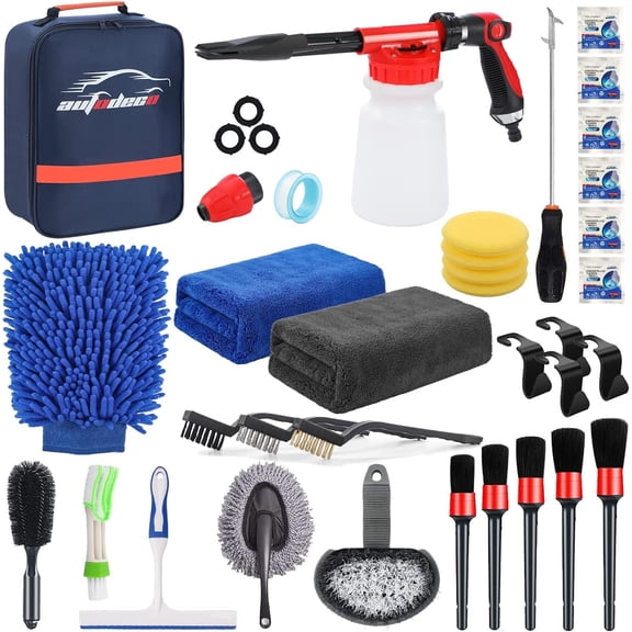 33 count Wash Detailing Kit Cleaning Kits with Sprayer Brush Large Wash Mitt Towels Complete Interior Exterior Washing Set Blue
