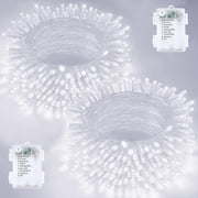 GHODEC 2Pack Christmas Light String Outdoor, 33ft 100 LED White Battery-Powered Christmas Light, Fairy Lights with 8 Modes for Wedding Party Holiday Christmas Tree Decorations