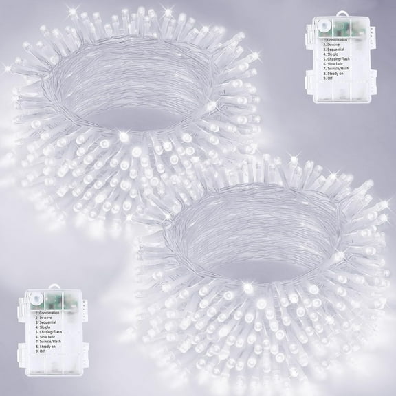 GHODEC 2Pack Christmas Light String Outdoor, 33ft 100 LED White Battery-Powered Christmas Light, Fairy Lights with 8 Modes for Wedding Party Holiday Christmas Tree Decorations
