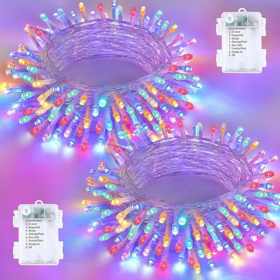 GHODEC 2Pack Christmas Lights Outdoor Battery-Powered, Each 16.4Ft 50LEDs Fairy Lights with Timer, 8 Modes, Waterproof, Suitable for Christmas Outdoor Indoor Decorations, Multi-Color