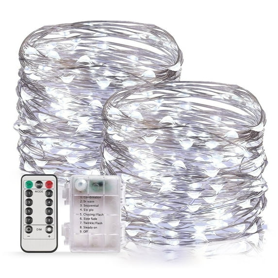 33 ft 100 LED Fairy Lights with Remote Timer, 2 Pack Twinkle String Lights for Bedroom, Party, Christmas Decor, Cool White
