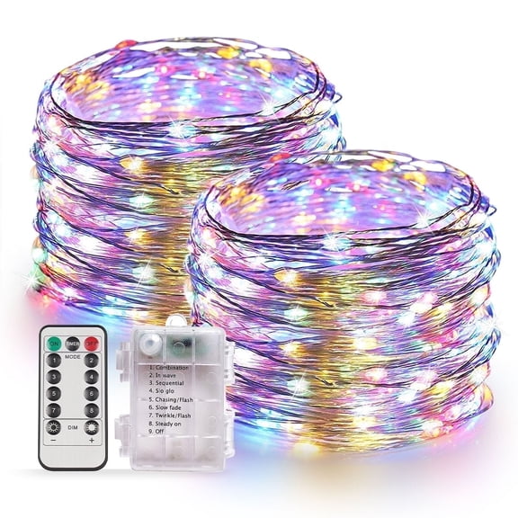 33 ft 100 LED Fairy Lights with Remote Timer, 2 Pack Twinkle String Lights for Bedroom, Party, Christmas Decor, Multicolor
