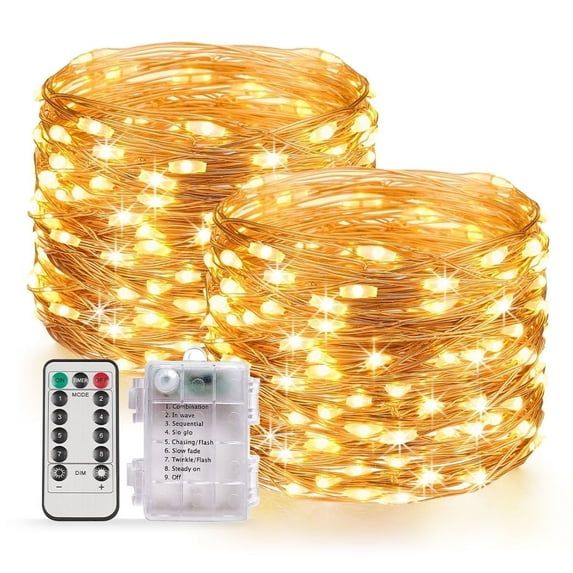 33 ft 100 LED Fairy Lights with Remote Timer, 2 Pack Twinkle String Lights for Bedroom, Party, Christmas Decor, Warm White