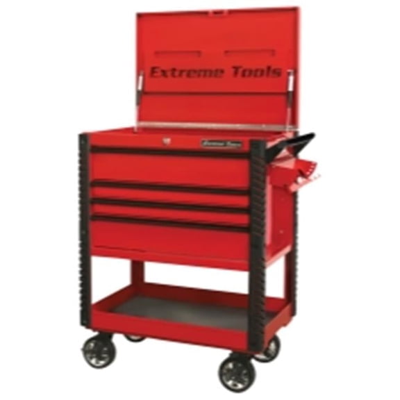 33 in. 4-Drawer Deluxe Tool Cart with Bumpers, Red & Black - Quick Release & Drawer Pulls