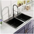 thumbnail image 1 of 33 in. Drop-In Double Bowl 18 Gauge Gunmetal Black Stainless Steel Kitchen Sink with Black Spring Neck Faucet All In One Sink, 1 of 5