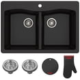 thumbnail image 1 of 33 in. Dual Mount 50 to 50 Double Bowl Granite Kitchen Sink, Black, 1 of 1