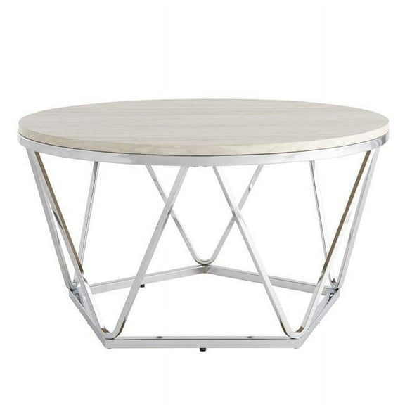 33 in. Manufactured Wood & Metal Round Coffee Table, Silver
