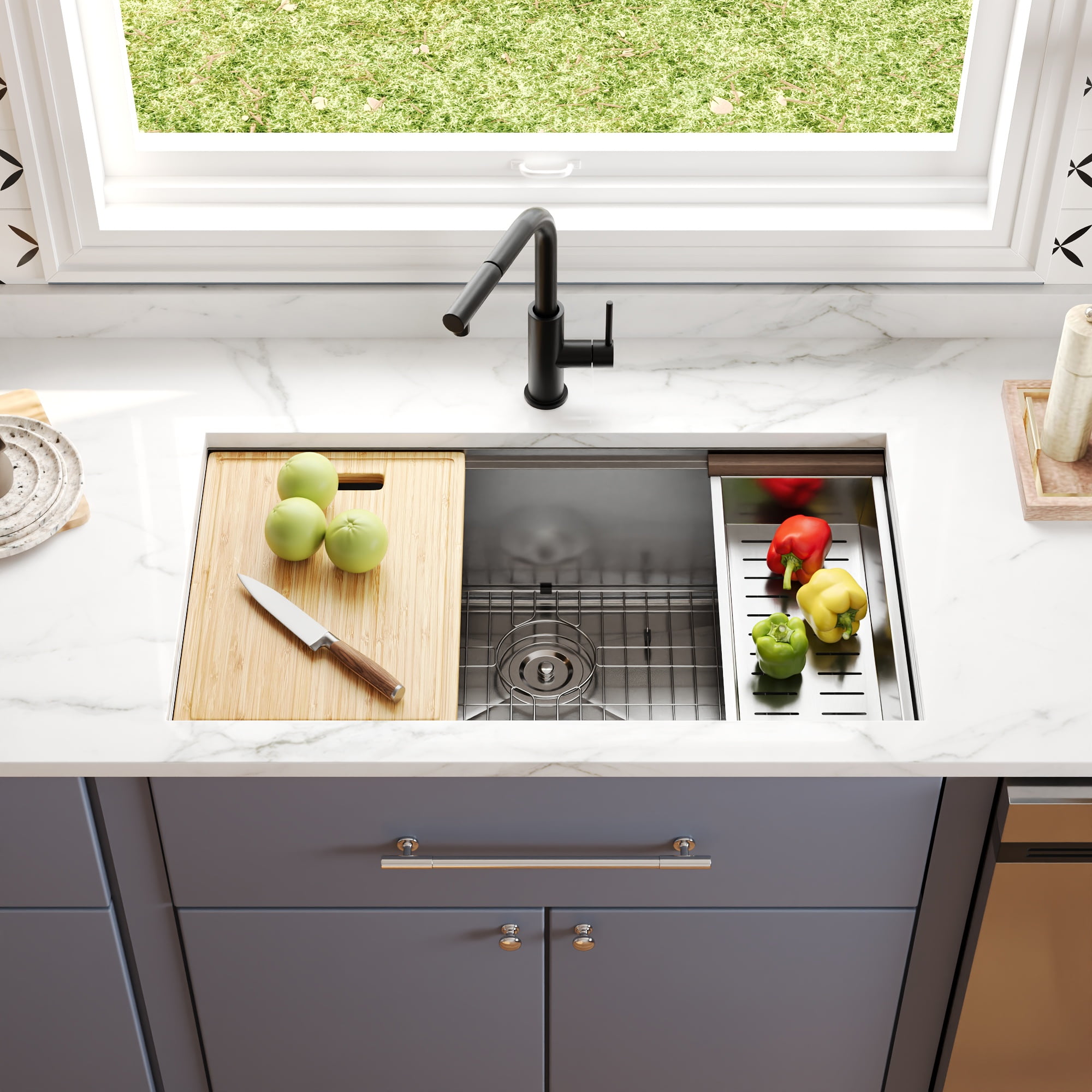 33" Stainless Steel Single Bowl Undermount Workstation Kitchen Sink