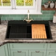 thumbnail image 1 of 33 in. Single Bowl Granite Composite Drop-in Kitchen Sink in Black with Grid and Strainer, 1 of 11